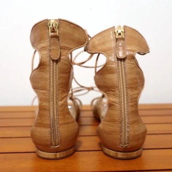 Alexandre Birman Gladiator Sandals Beige Eel Skin Size 38.5 Lace-Up Flat - Picture 2 of 9